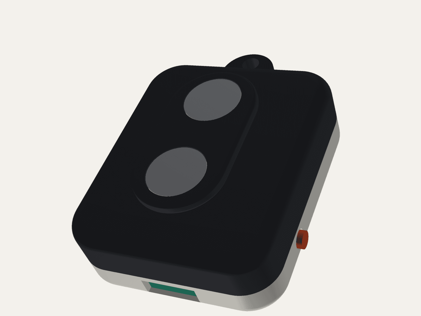 Heed seen from the back, with the magnet back and the lanyard loop.